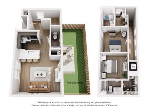 Floor plan for 2 beds, 2.5 baths, 958 sqft